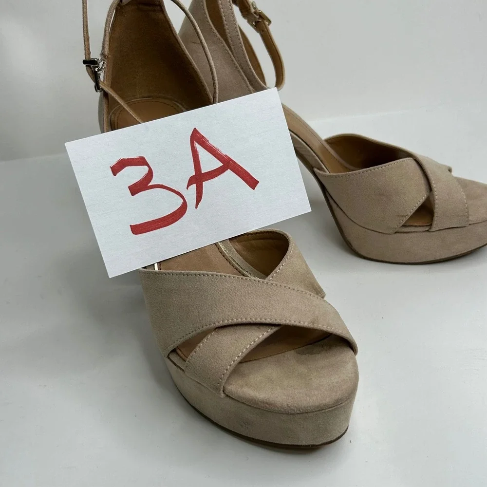 Jessica Simpson Irbella Faux Suede Platform Sandal Block Heels Tan‎ Womens 8M